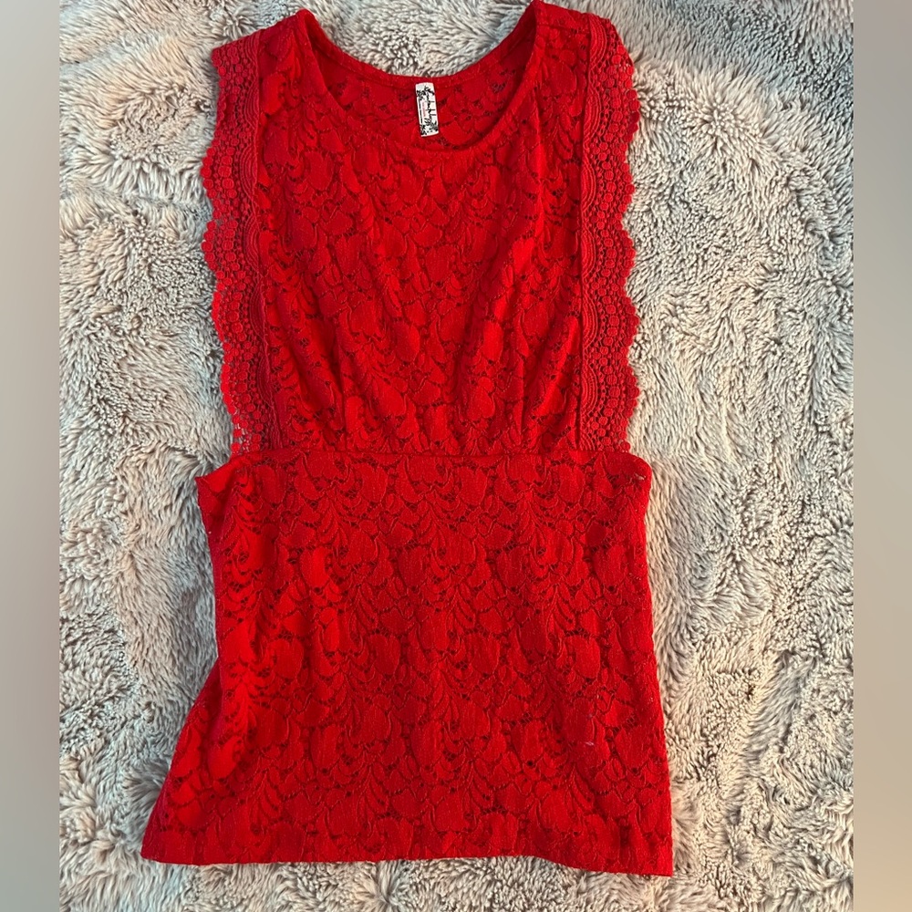 Free People Vibrant Red Lace Top